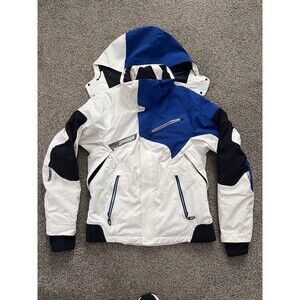 Spyder Ski Jacket Mens Medium Blue Gray Hooded Insulated Full Zip Snow Outdoor